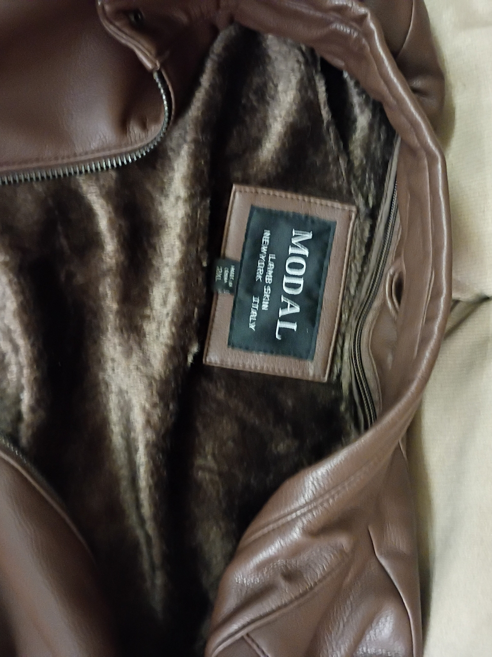 Moda Women’s Brown Faux Leather Jacket with Plush Lining